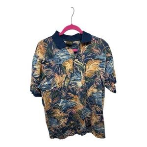 Bobby Jones Blue Italian Cotton Tropical Print Polo Shirt